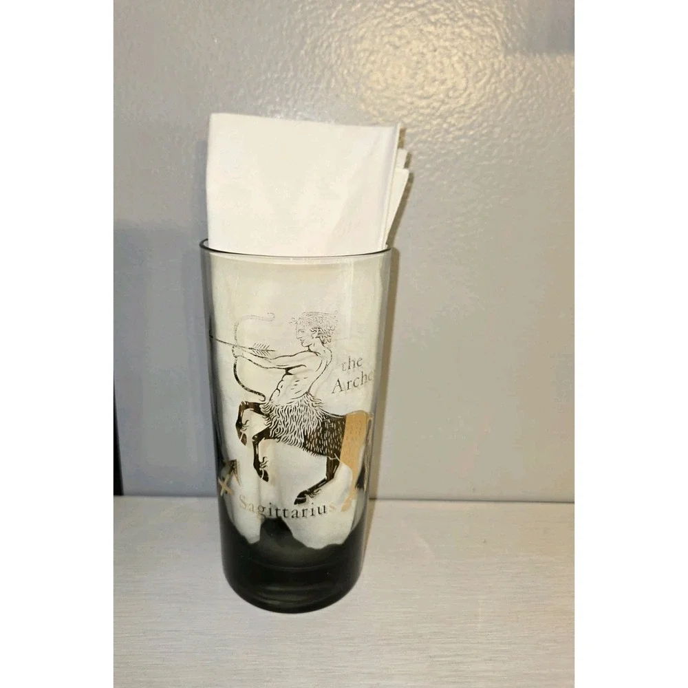 Vintage Sagittarius Zodiac Highball Glass‎ Smoked Gold The Archer Mid Century